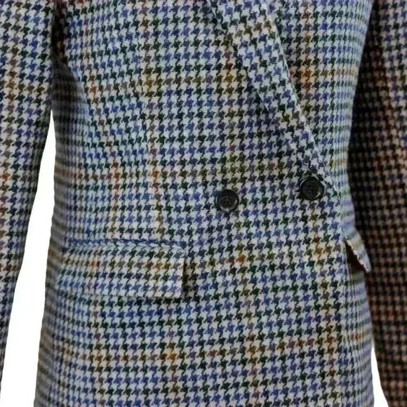 Vintage J.Crew Wool Houndstooth Blazer Double Breasted Sz 4 Equestrian, Academia - Picture 3 of 8
